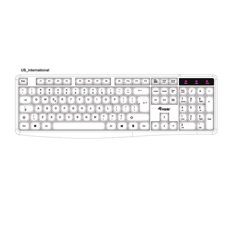 Equip Wired USB klaviatūra, JAV/tarptautinis išdėstymas (QWERTY), pilno dydžio (100%), laidinė, USB, QWERTY, juoda