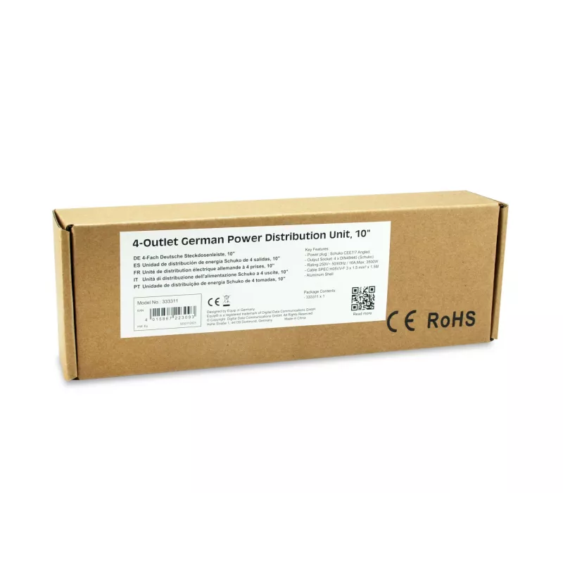 Equip 333311 maitinimo paskirstymo blokas (PDU) 4 AC lizdai 1U Juoda, Sidabrinė