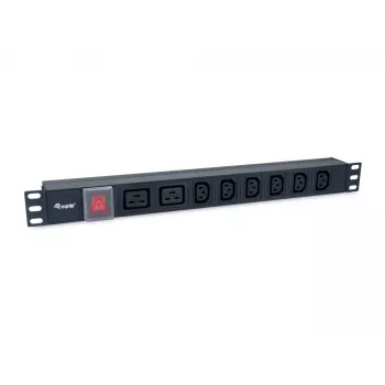 Equip 8-išvadų, 6 x IEC-C13 + 2 x IEC-C19 maitinimo paskirstymo įrenginys, įjungimo/išjungimo jungiklis, aliumininis korpusas