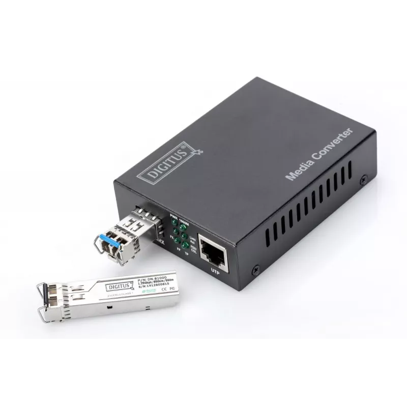 DIGITUS Media keitiklis, SFP 10/100/1000Base-T į SFP atvirą lizdą, su maitinimo šaltiniu, be SFP modulio