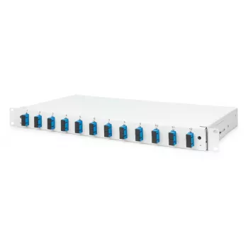DIGITUS Fiber Optic Sliding Splice Box, 1U, su 12x SC duplex, M25 sraigtu, sujungimo kasete, spalvotais pigtailiais OS2, adapteriais