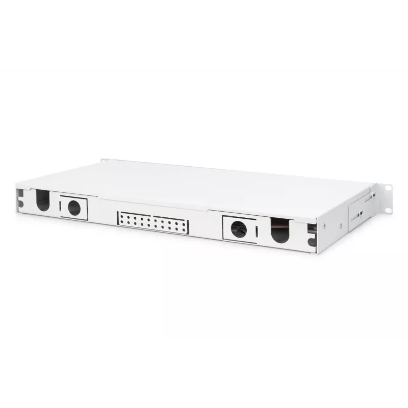 DIGITUS Fiber Optic Sliding Splice Box, 1U, su 12x SC duplex, M25 sraigtu, sujungimo kasete, spalvotais pigtailiais OS2, adapteriais
