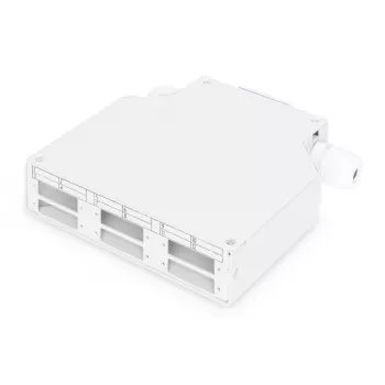 DIGITUS DN-96890 skirstomoji dėžė skaiduliniams kabeliams, 6x SC/duplex movoms, pilka, DIN bėgiui