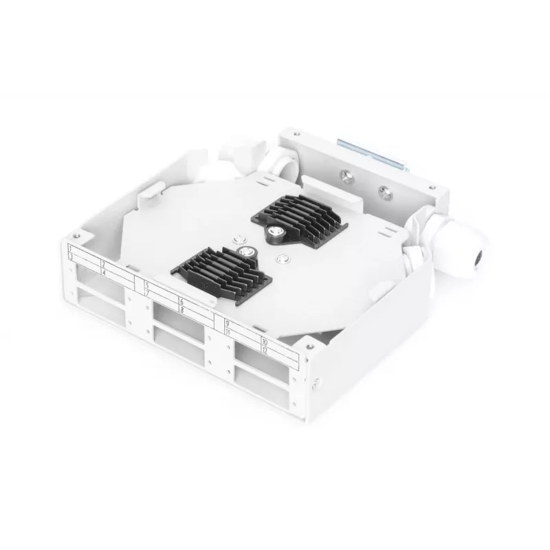 DIGITUS DN-96890 skirstomoji dėžė skaiduliniams kabeliams, 6x SC/duplex movoms, pilka, DIN bėgiui