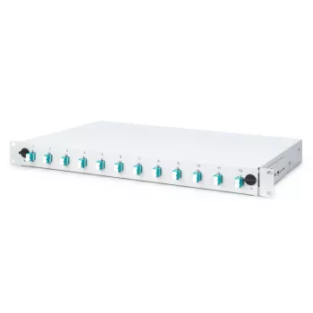 DIGITUS Skaidulinės optikos slankioji sujungimo dėžė, 1U, su 12x LC duplex, M25 varžtu, sujungimo kasetė OM3 spalvotais pigtailiais ir adapteriais