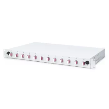 DIGITUS DN-96331-4 1U stumdomoji šviesolaidinė sujungimo dėžė, 12x LC duplex, su M25 sraigtu, sujungimo kasete, spalvotais pigtailiais OM4, adapteriais