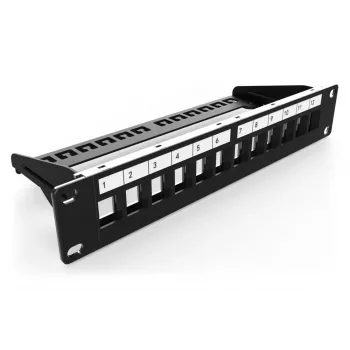 DIGITUS Modular Patch Panel, ekranuotas 12 prievadų, tuščias, 1U, 254mm (10 col.) stovas, spalva juoda RAL 9005