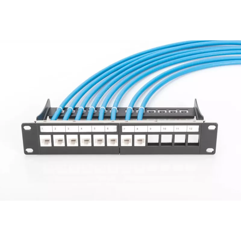 DIGITUS Modular Patch Panel, ekranuotas 12 prievadų, tuščias, 1U, 254mm (10 col.) stovas, spalva juoda RAL 9005