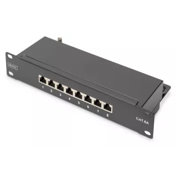 DIGITUS CAT6A ekranuotas skydelis, 8 prievadai, 1U, 10 inch stovo montavimui, juodas RAL 9005