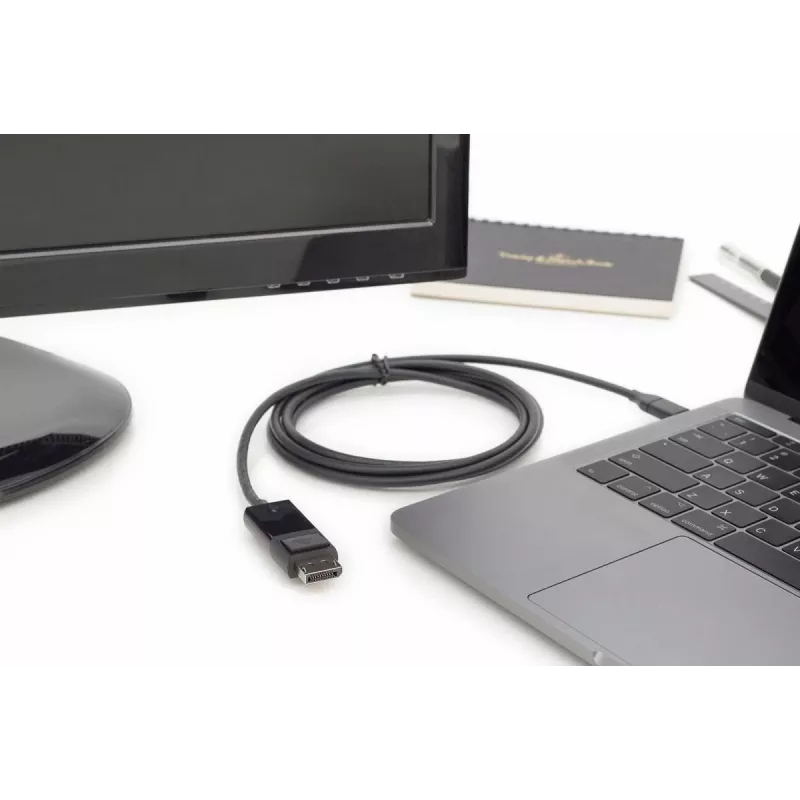 DIGITUS USB Type-C adapterinis kabelis, Type-C → DP M/M, 2 m, 4K/60 Hz, 32,4 Gb/s, CE, juoda