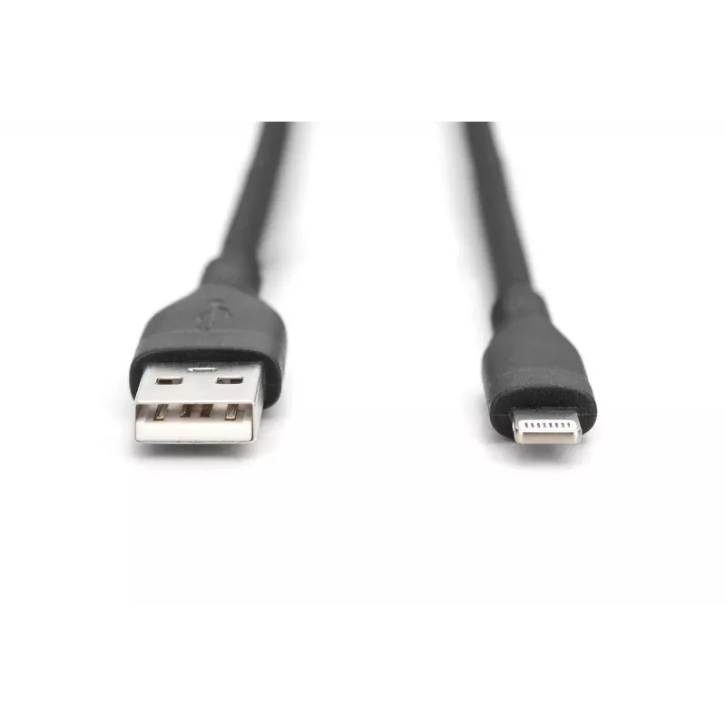 DIGITUS USB silikoninis įkrovimo kabelis USB-A – Lightning USB 2.0 12W – 50cm juodas