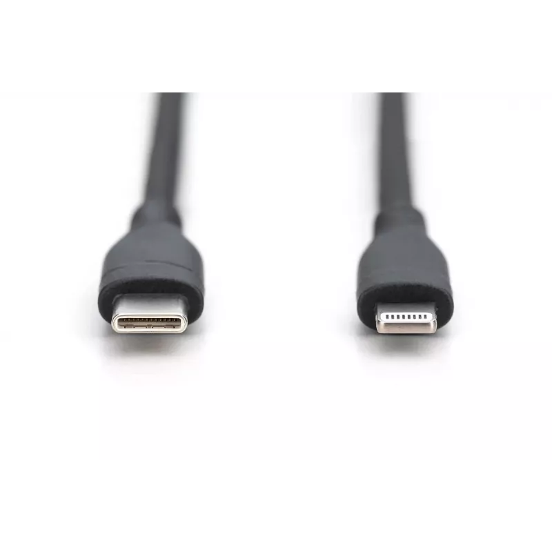 DIGITUS USB Silikoninis įkrovimo kabelis USB-C – Lightning USB 2.0 60W – 50cm juodas