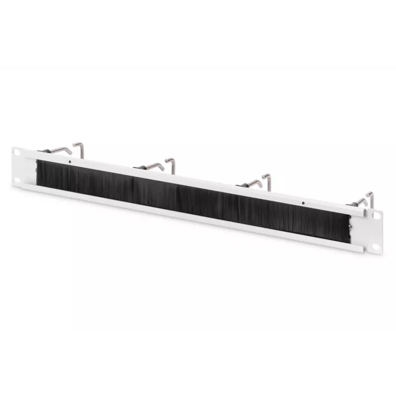 DIGITUS 1U kabelių tvarkymo panelė su šepečiais 4x plieniniai žiedai 40x75 mm, pilka (RAL 7035)