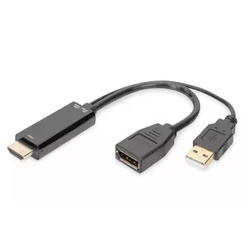 Digitus 4K HDMI adapteris HDMI į DisplayPort 0,2 m HDMI A tipo USB