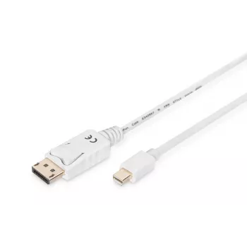 DIGITUS DisplayPort jungiamasis laidas, mini DP - DP M/M, 2m su fiksatoriumi, DP 1.1a atitikmuo, baltas