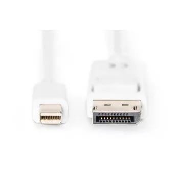 DIGITUS DisplayPort jungiamasis laidas, mini DP - DP M/M, 2m su fiksatoriumi, DP 1.1a atitikmuo, baltas