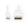 DIGITUS DisplayPort jungiamasis laidas, mini DP - DP M/M, 3m su užraktu, DP 1.1a atitinkantis, baltas