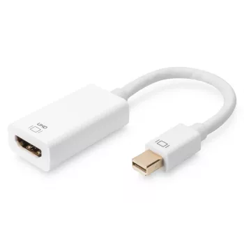 DIGITUS ASSMANN adapterinis kabelis DisplayPort, mini DP - HDMI A tipo M/F, 20 cm, HDMI 2.0, aktyvus, CE, auksinis, baltas