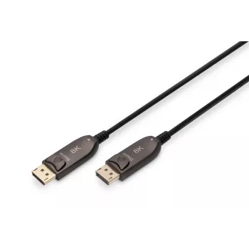 DIGITUS DisplayPort AOC hibridinis šviesolaidinis jungiamasis kabelis M/M UHD 8K@60Hz, CE, juodas 10m
