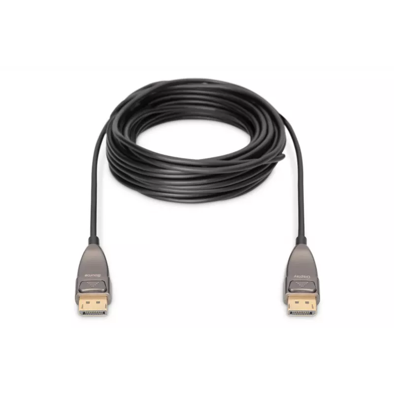 DIGITUS DisplayPort AOC hibridinis šviesolaidinis jungiamasis kabelis M/M UHD 8K@60Hz, CE, juodas 10m