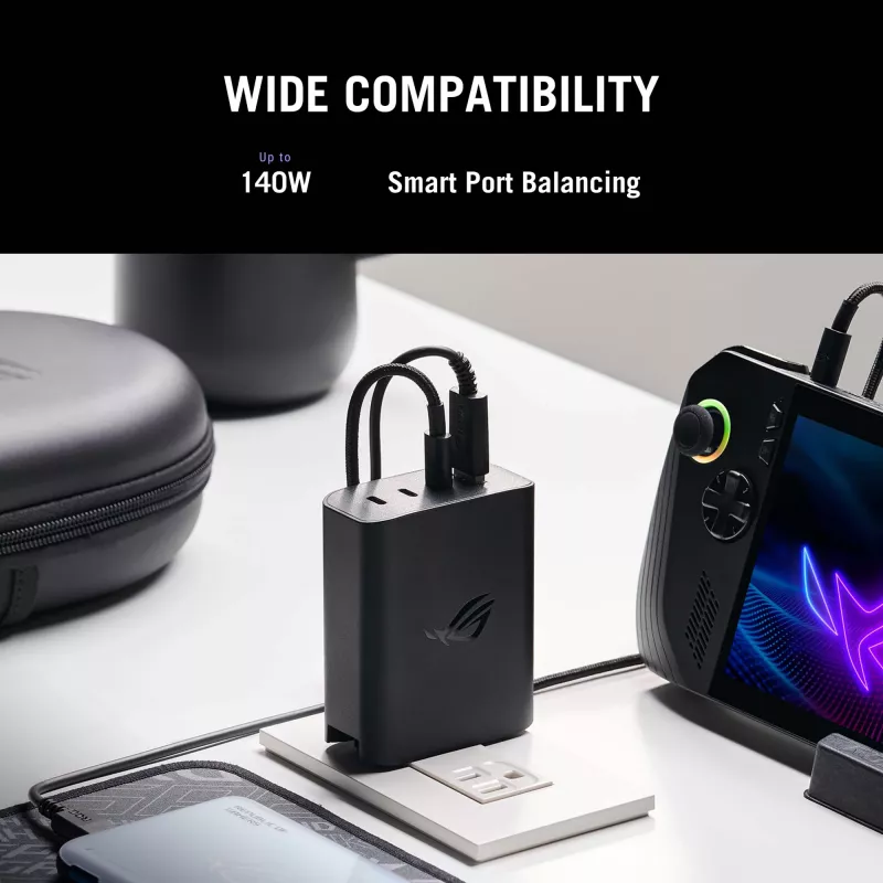 ASUS ROG 140W USB-C GaN universalus juodas kroviklis, greitas įkrovimas, vidinis