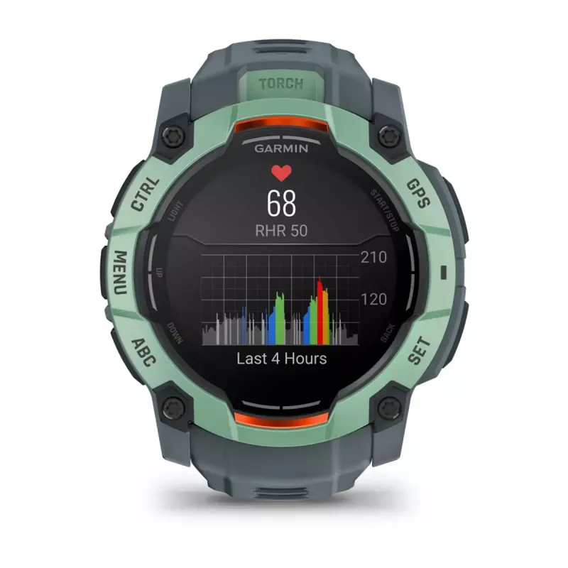 Išmanusis laikrodis GARMIN Instinct 3 AMOLED — 50 mm korpusas, AMOLED 1,3 colio, GPS/GLONASS/Galileo, 10 ATM, 24 dienų baterija