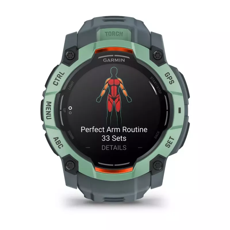 Išmanusis laikrodis GARMIN Instinct 3 AMOLED — 50 mm korpusas, AMOLED 1,3 colio, GPS/GLONASS/Galileo, 10 ATM, 24 dienų baterija