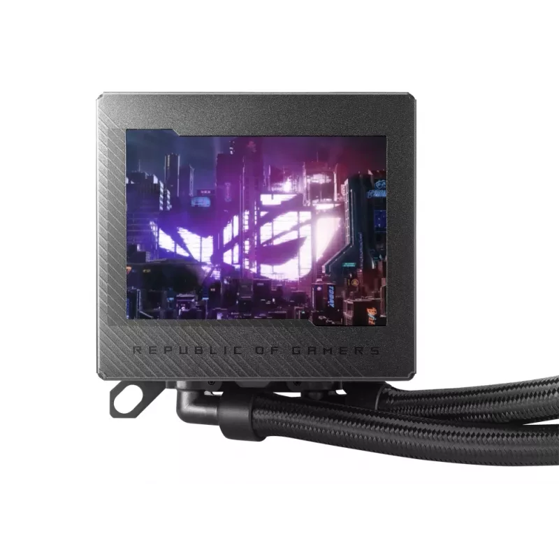 ASUS ROG RYUJIN III 240 procesoriaus vandens aušintuvas 240 mm, 2x120 mm ventiliatoriai, 3,5 colio LCD ekranas, juoda