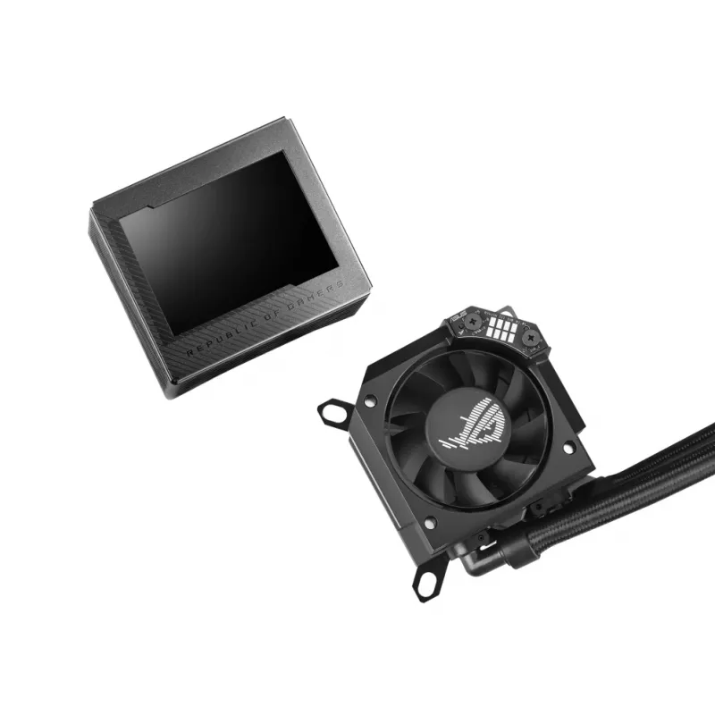 ASUS ROG RYUJIN III 240 procesoriaus vandens aušintuvas 240 mm, 2x120 mm ventiliatoriai, 3,5 colio LCD ekranas, juoda