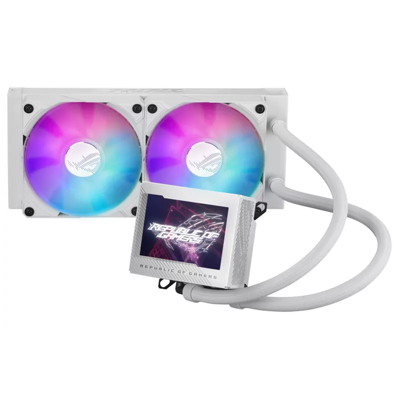 ASUS ROG RYUJIN III 240 ARGB White Edition procesoriaus skystinis aušintuvas 240 mm, 2x120 mm ventiliatoriai, 3,5 col. LCD ekranas