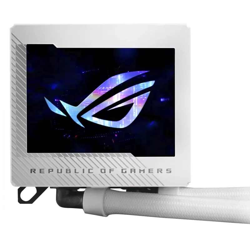 ASUS ROG RYUJIN III 240 ARGB White Edition procesoriaus skystinis aušintuvas 240 mm, 2x120 mm ventiliatoriai, 3,5 col. LCD ekranas