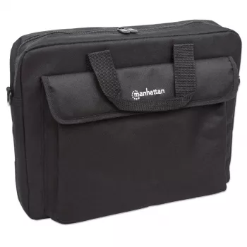 Manhattan London Laptop Dėklas 15.6 col., Viršutinis įkrovimas, Juodas, PIGUS, Priedų kišenė, Nuimama peties juosta, Pigesnė alternatyva Targus TAR300, Nešiojamojo kompiuterio dėklas, Trejų metų garantija