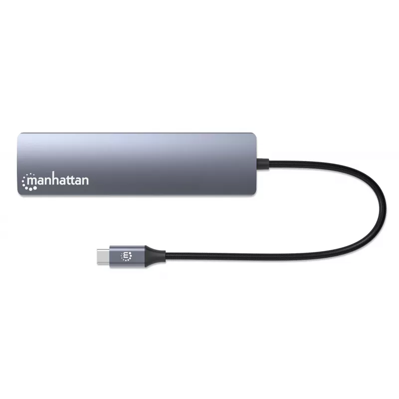 Manhattan USB-C Dock / Hub su kortelių skaitytuvu, 5 prievadai: Ethernet, HDMI, USB-A (x2) ir USB-C, su Power Delivery (PD) 100W