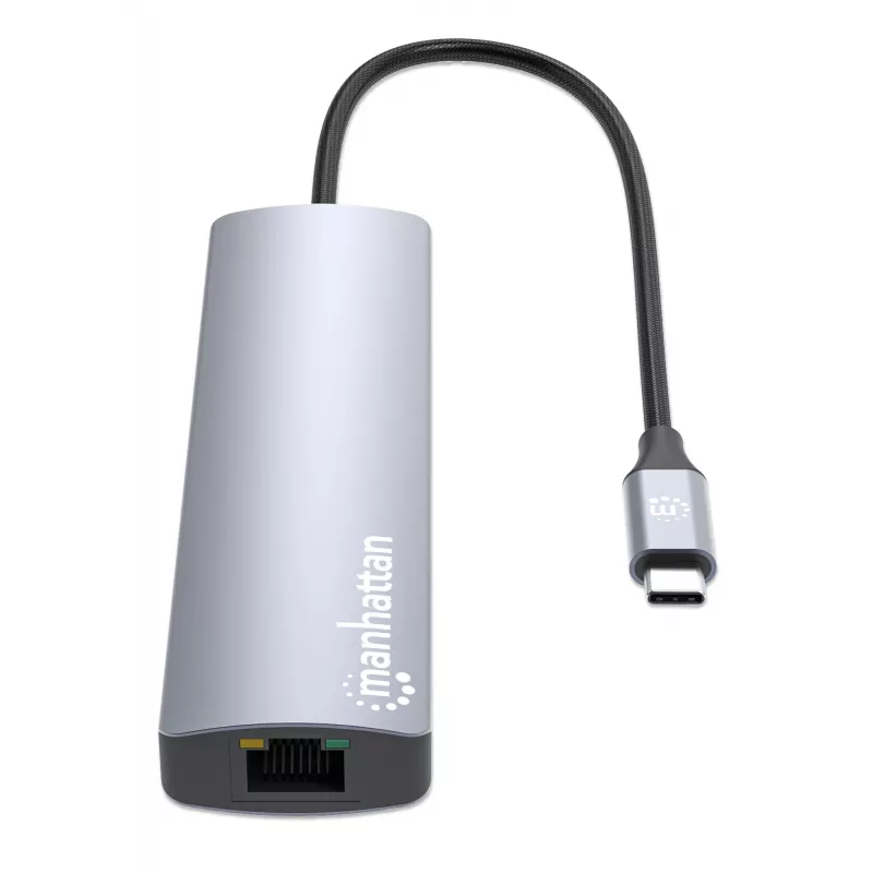 Manhattan USB-C Dock / Hub su kortelių skaitytuvu, 5 prievadai: Ethernet, HDMI, USB-A (x2) ir USB-C, su Power Delivery (PD) 100W