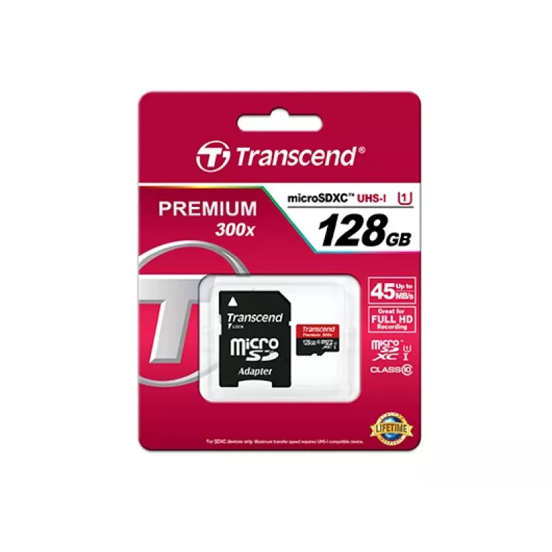 TRANSCEND 128GB microSDHC Class 10 UHS-1 su adapteriu