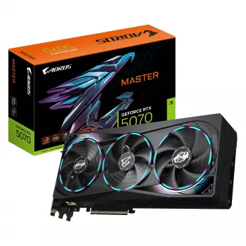 GIGABYTE AORUS GeForce RTX 5070 MASTER 12G vaizdo plokštė – 12 GB GDDR7, 192 bit, PCI-E 5.0, 2715 MHz branduolio dažnis, 3× DP 2.1a, 1× HDMI 2.1b, NVIDIA DLSS 4, GV-N5070AORUS M-12GD