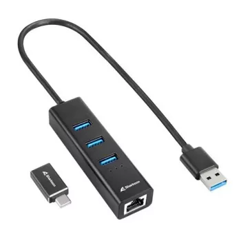 SHARKOON USB 3.2 Gen 1 3 prievadų aliumininis USB centras + Ethernet juodas