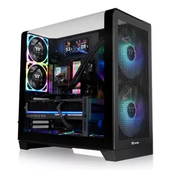 PC korpusas Thermaltake View 390 Air Midi Tower — juodas, palaiko PS2 PSU, 3.5 colio HDD, 2.5 colio SSD, iki 200 mm priekinių ventiliatorių