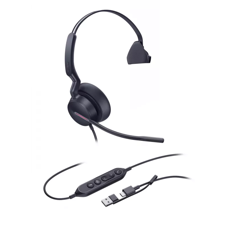 Yealink UH46 Mono Teams USB-C/A laidinis ausinių komplektas, biurui / skambučių centrui, 20-20000 Hz, 127 g, juoda
