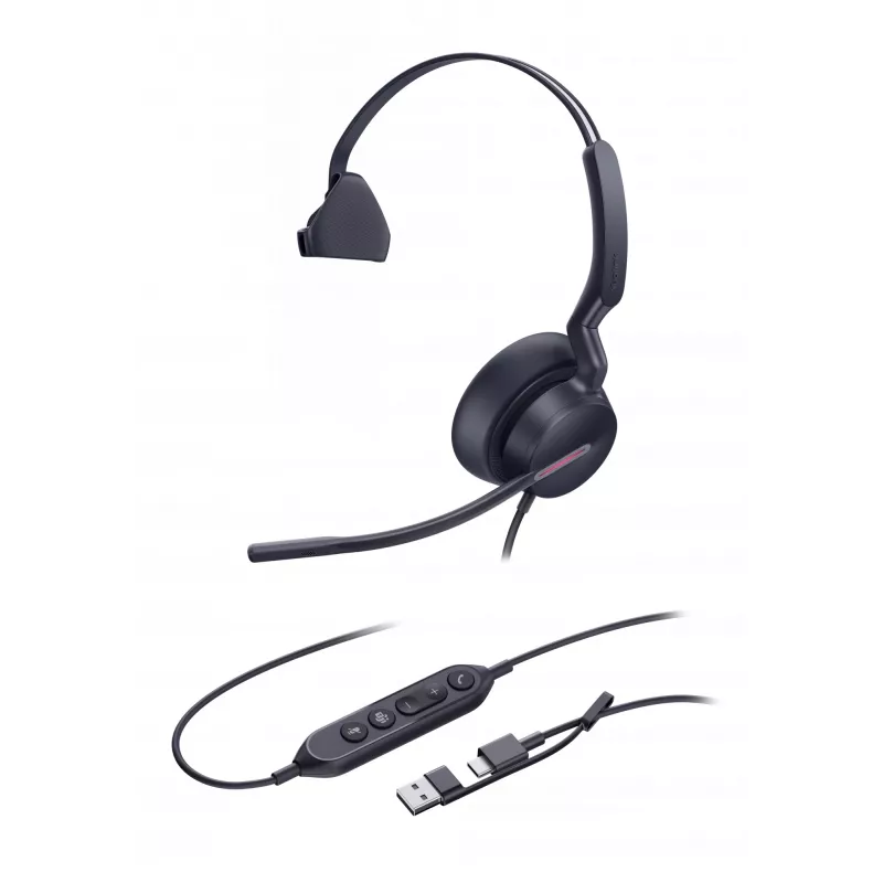 Yealink UH46 Mono Teams USB-C/A laidinis ausinių komplektas, biurui / skambučių centrui, 20-20000 Hz, 127 g, juoda