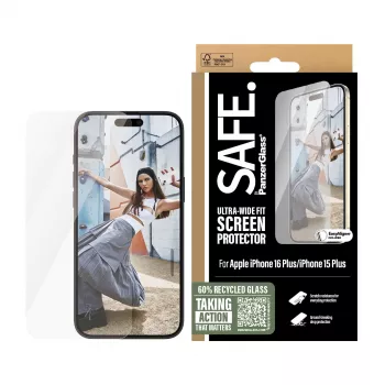 PanzerGlass SAFE. by ® Ekrano apsauginis stiklas iPhone 16 Plus | 15 Plus | Ultra-Wide Fit