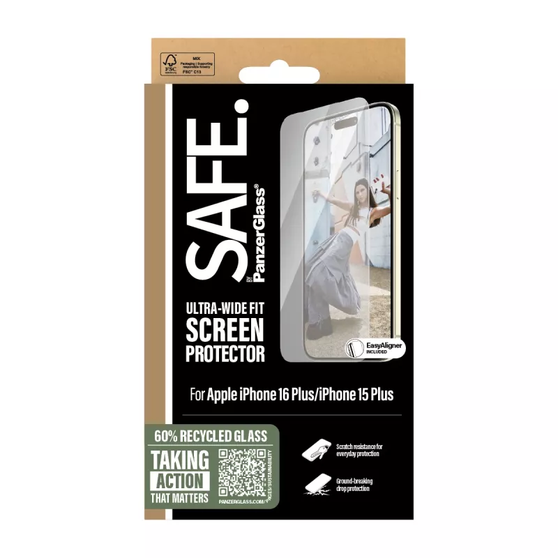 PanzerGlass SAFE. by ® Ekrano apsauginis stiklas iPhone 16 Plus | 15 Plus | Ultra-Wide Fit