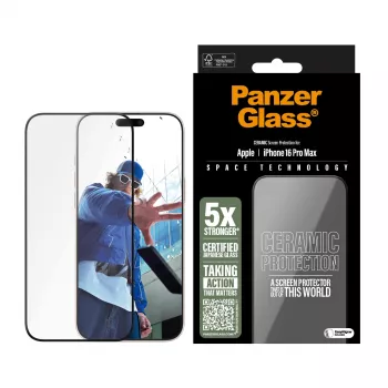 PanzerGlass® Keraminis ekrano apsauginis stiklas iPhone 16 Pro Max | Ultra-Wide Fit su EasyAligner