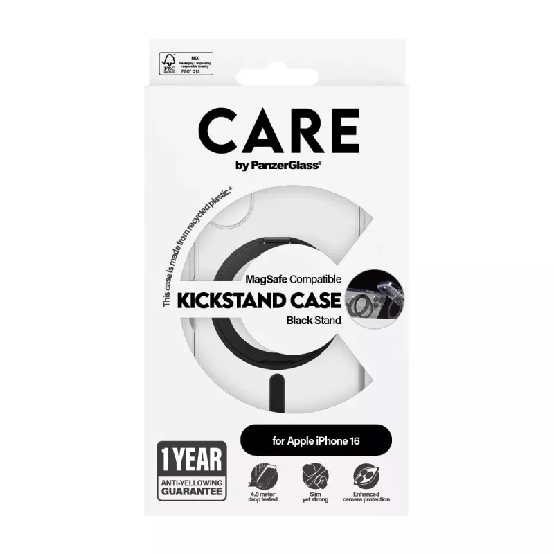 PanzerGlass CARE™ by ® Dėklas Skaidrus su Juodu Pėdeliu ir MagSafe iPhone 16
