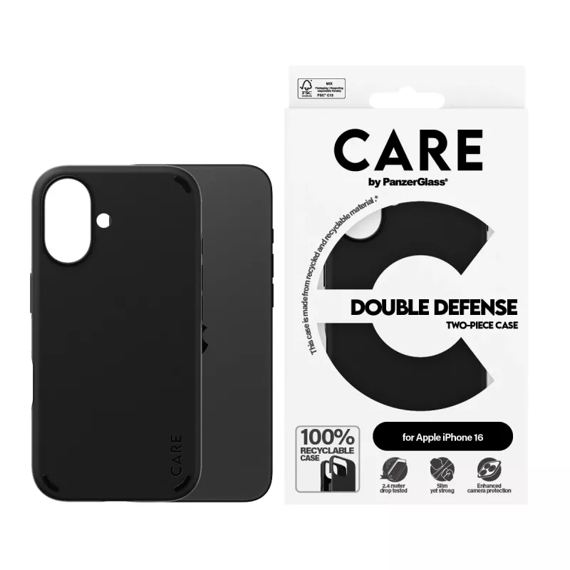 PanzerGlass CARE™ by ® Double Defense Case Black iPhone 16 – Dėklas