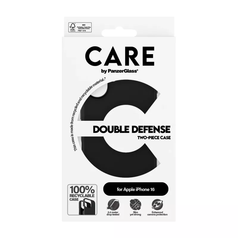 PanzerGlass CARE™ by ® Double Defense Case Black iPhone 16 – Dėklas