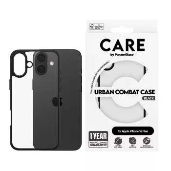 PanzerGlass CARE™ by ® Urban Combat Case Skaidrus su Juodu Rėmeliu iPhone 16 Plus