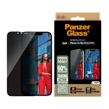 PanzerGlass® privatumo ekrano apsauga iPhone 17e | 16e | 14 | 13 | 13 Pro | Ultra-Wide Fit su EasyAligner