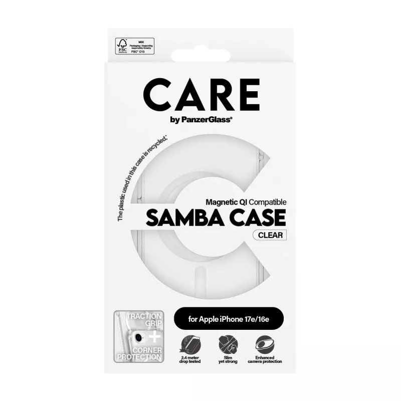 PanzerGlass CARE™ by ® Samba Dėklas Skaidrus su Baltu Qi Suderinamas iPhone 17e | 16e
