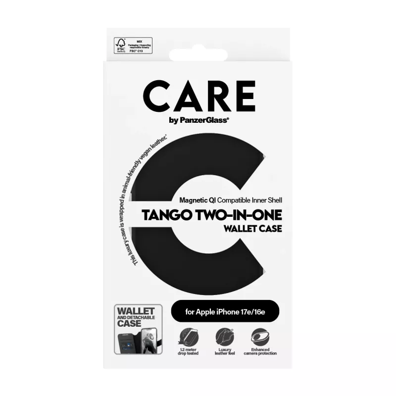PanzerGlass CARE™ by ® Tango 2-in-1 Wallet Case su Qi, skirtas iPhone 17e | 16e